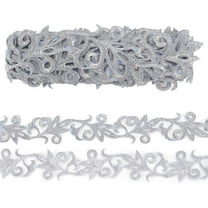 1Strand 4.37 Yards 1-3/8 inch Silver Embroidery Polyester Ribbons Iron on Metallic Flower Lace Metallic Lace Trim for DIY Handicrafts Handbags Home Decor Clothing Accessories
