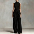 thumbnail image 2 of VBVC Women's Stand Collar Sleeveless 2 Piece Suit , Office Vacation Wide Leg Outfit For Women , Ladies' Split Hem Button Tracksuit with Pockets,Black,S-2XL, 2 of 7