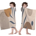thumbnail image 4 of Brown Boho Geometric and Plant Pattern Hooded Bath Towel，60"x35" for Ages 3 To 12 Kids, Quick Dry Lightweight Soft Microfiber Hood Beach Towel Cover Up for Kids, 4 of 7