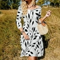thumbnail image 3 of Black Leaves White Background Pattern Dress Summer Dresses Woman Street Style Big Size Casual Dress, 3 of 9