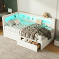 thumbnail image 3 of Harper & Bright Designs Upholstered Twin Size Daybed with 2 Drawers, Day Bed Frame with Storage L-Shaped Headboard USB Ports and LED, White, 3 of 12