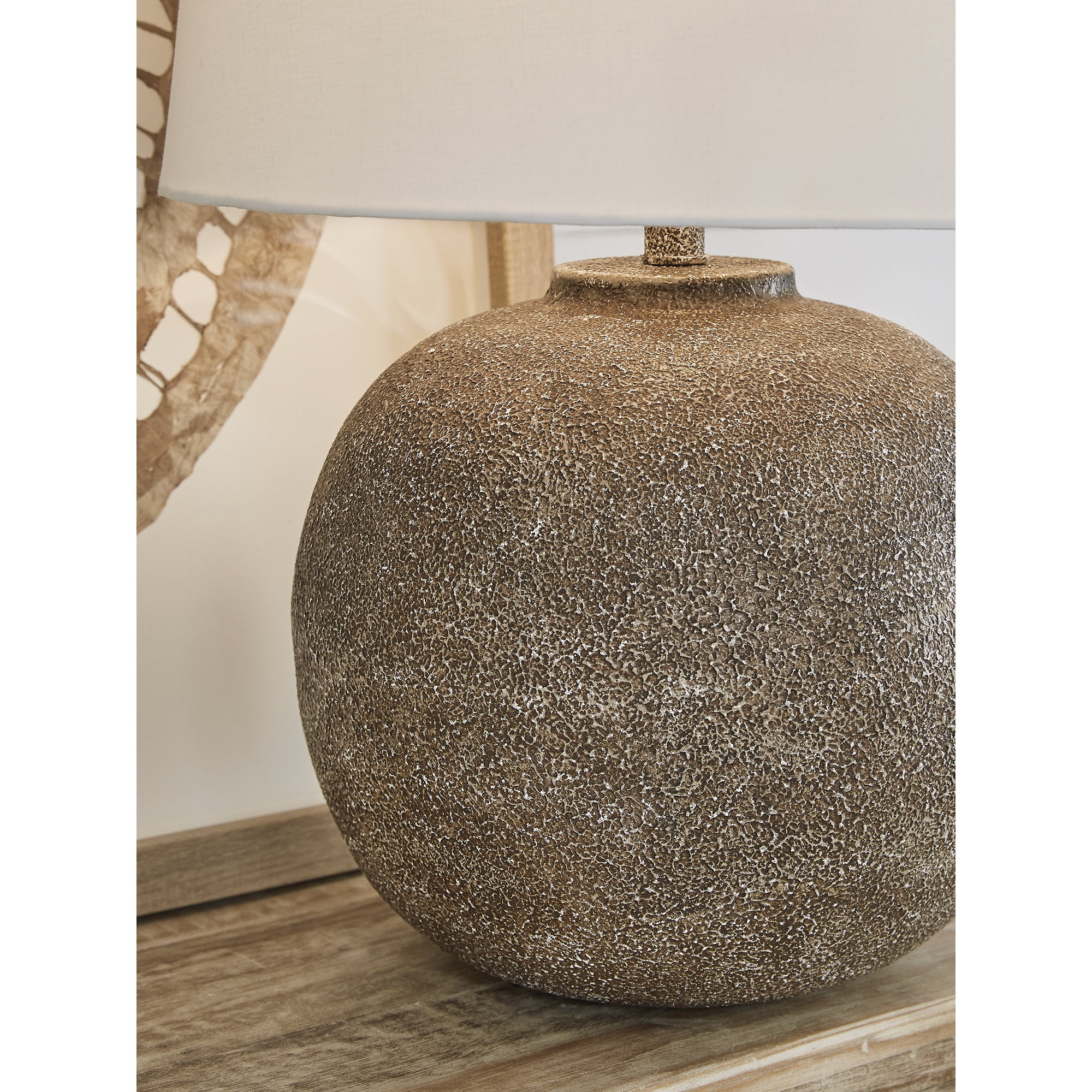 Signature Design by Ashley Neavesboro Farmhouse Metal Table Lamp with Fabric Shade, Antique Brown