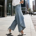 thumbnail image 4 of Kilaqueen Women's High Waisted Wide Leg Wrap Skirted Jeans Button Front Flowy Asymmetrical Denim Pants Trousers with Pockets, 4 of 5