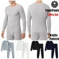 thumbnail image 4 of For Mens 100% Cotton Thermal Waffle Knit Long Johns Underwear Top&Pants 2Pcs Set, 4 of 10