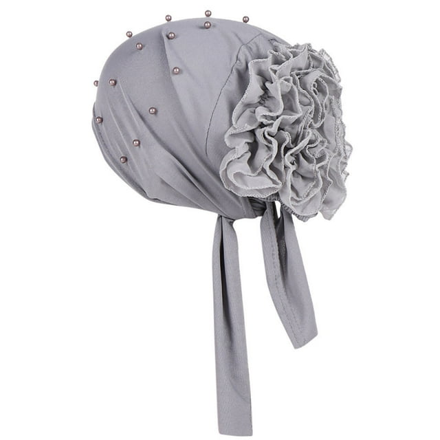 Women Beading Floral India Hat Muslim Ruffle Cancer Chemo Beanie Turban Wrap Cap
