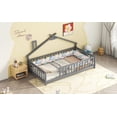 thumbnail image 7 of Twin House-Shaped Bedside Floor Bed with Guardrails, Slats, Grey, 7 of 7