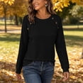 thumbnail image 6 of cocolona Long Sleeve Tops for Women Crew Neck Solid Color Basic Tee Decorative Button Casual Fall Outfits, 6 of 6