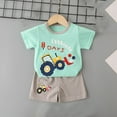 thumbnail image 2 of Odeerbi 6M-6Y Kids Boys Girls Summer Outfits Excavator Truck Print Cotton Short Sleeve T-Shirt Shorts Two-piece Set Casual Elastic Waist Loungewear Kids Boys Girls Clothes, 2 of 5