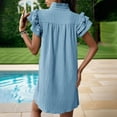 thumbnail image 5 of Staron Robe Femme Smockée Col en V Robes Décontractées Manches Courtes à Volants Couleur Unie Ligne A Mini Robe Tunique Fluide Robe d'Été, 5 of 5