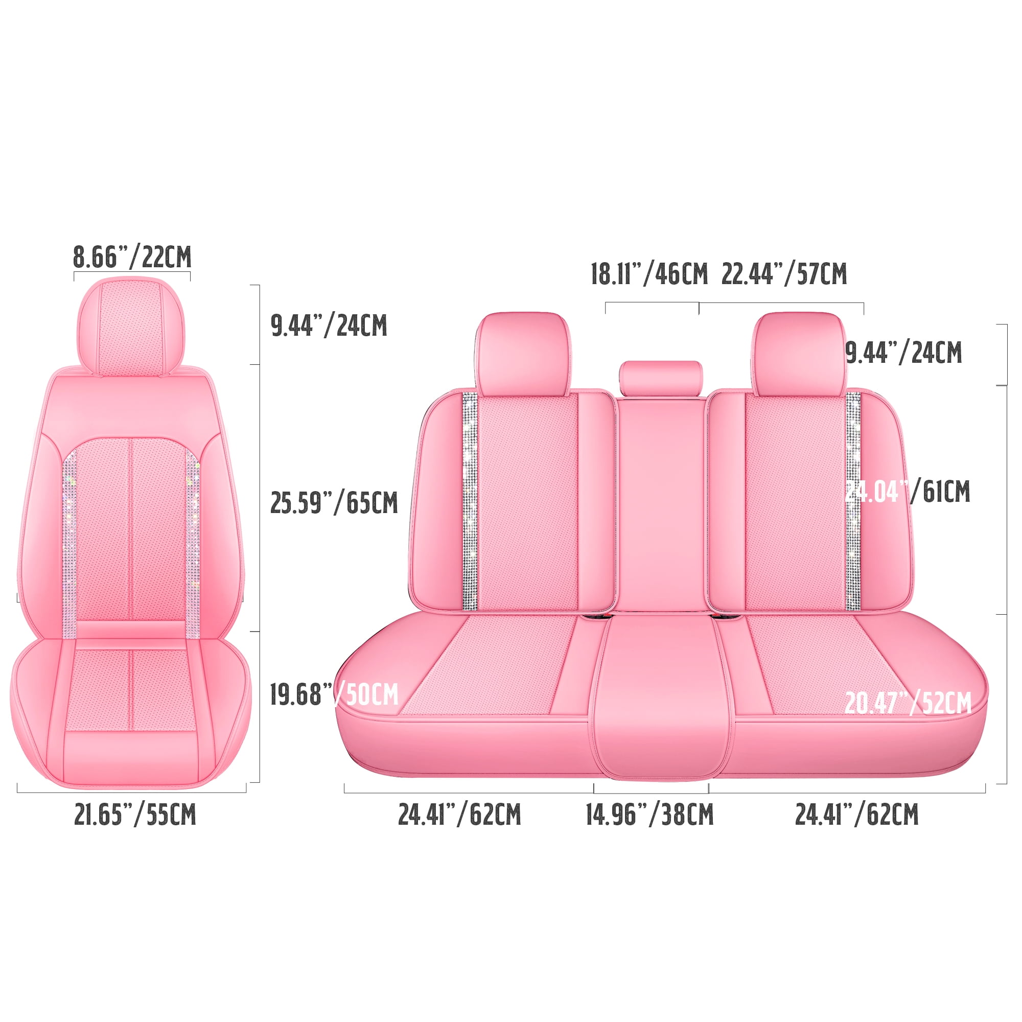 High-End 5-Seat Car Seat Covers Full Set with Pink Crystal Accents, Premium Bling Interior Upgrade for Cars SUVs Trucks, Luxury All-Season Fit