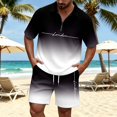 thumbnail image 2 of Men Shorts Outfit Gradient Ombre Waffle Knit 2 Piece Set,Zip Polo With Los Angeles Letter Print & Drawstring Black XXXXXXL, 2 of 4