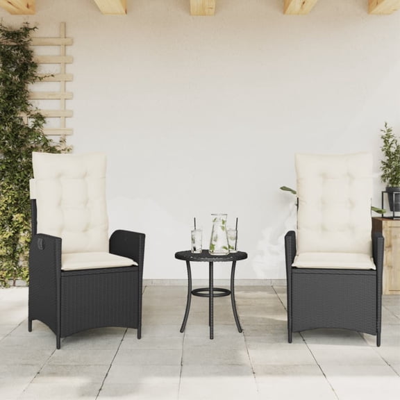 Casafoyer Reclining Patio Chairs 2 pcs with Cushions Black Poly Rattan