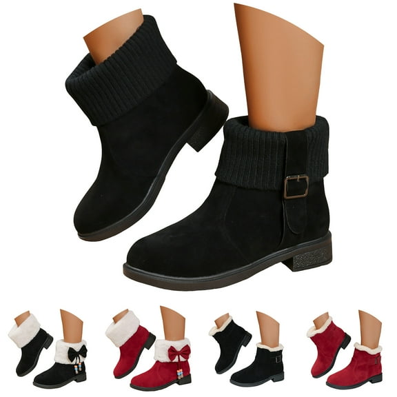 Dakaela Winter Boots for Women Suede Slip on Snow Ankle Booties Comfortable Outdoor Fleece Warm Party Dress Shoes