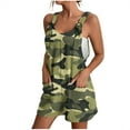 thumbnail image 2 of Women's Summer Short Jumpsuit Casual Athletic Camo Print Romper with Pocket Tie Shoulder Wide Leg Loose Workout Outfits, Green, S, 2 of 6