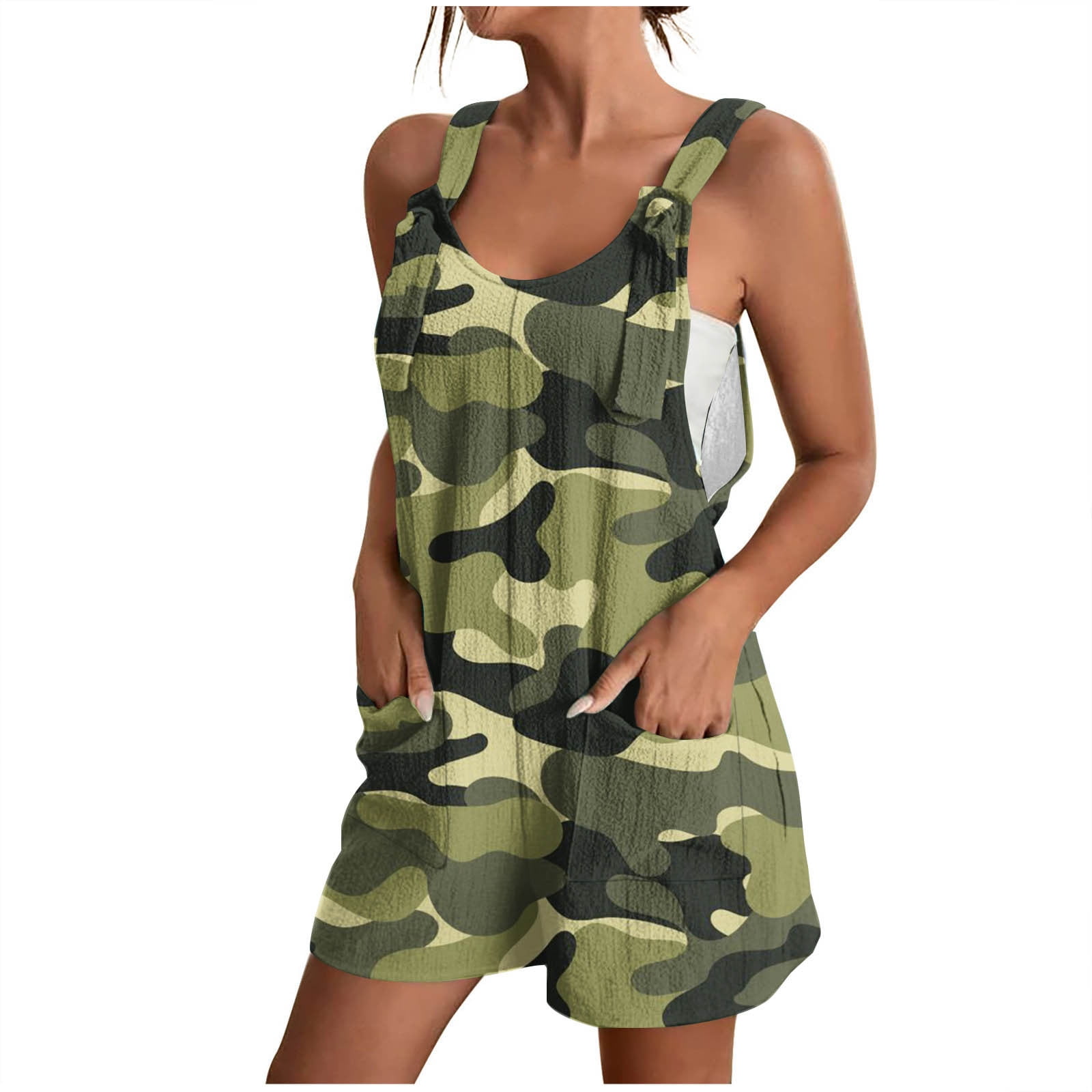 Summer Saving Womens Jumpsuits and Rompers Shorts Camo Womens Camo Romper Shorts Sleeveless Camouflage Romper Shorts for Women Summer