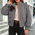 thumbnail image 4 of Yutgune Women's Cropped Plaid Jacket Zip up Stand Collar Casual Coat with Pockets Bomber Gingham Jacket Fall Workout Outerwear, 4 of 8