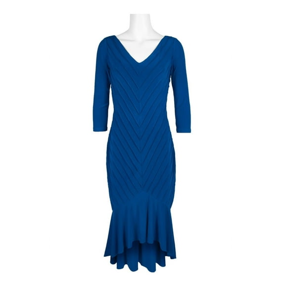 Adrianna Papell Women's Pintucked Jersey Flounce Dress, Night Flight, 4