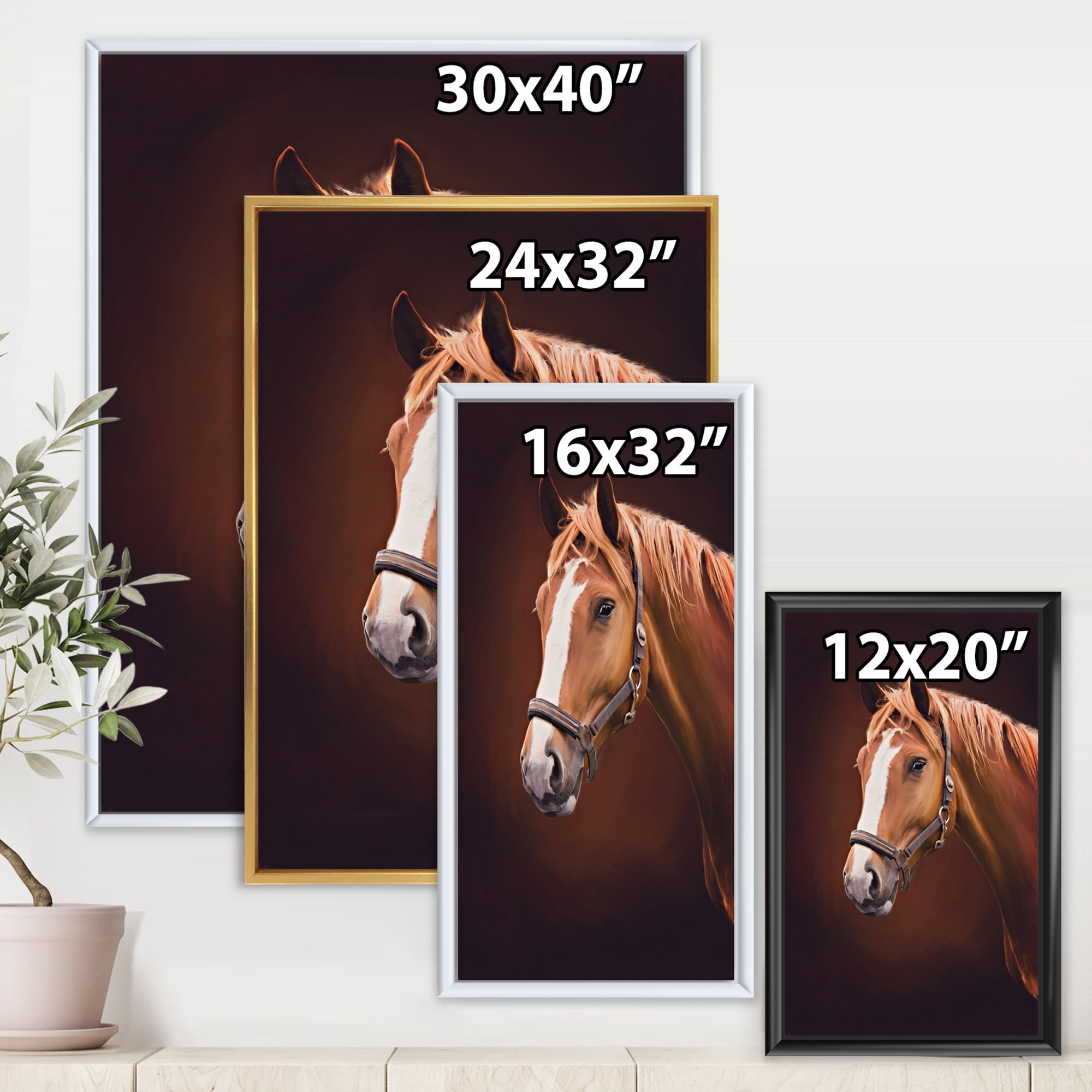 Designart 'Close Up Portrait Of Brown Horse With White Nose II' Farmhouse Framed Canvas Wall Art Print