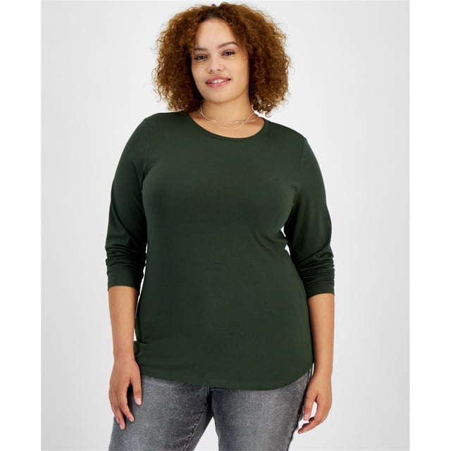 Aveto Womens Solid Basic T-Shirt, darkgreen, Plus Size, 2X