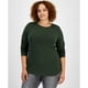 thumbnail image 1 of Aveto Womens Solid Basic T-Shirt, darkgreen, Plus Size, 2X, 1 of 1