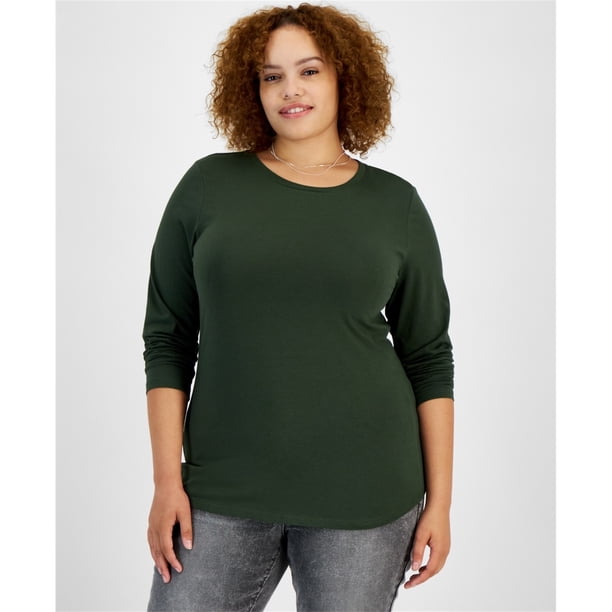 Aveto Womens Solid Basic T-Shirt, darkgreen, Plus Size, 2X