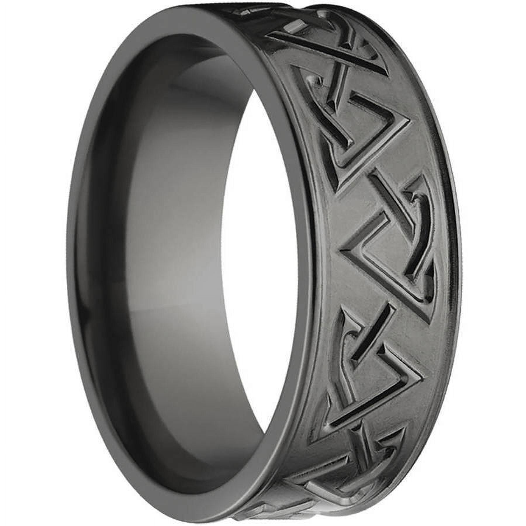 8mm Flat Black Zirconium Ring with a Milled Celtic Design