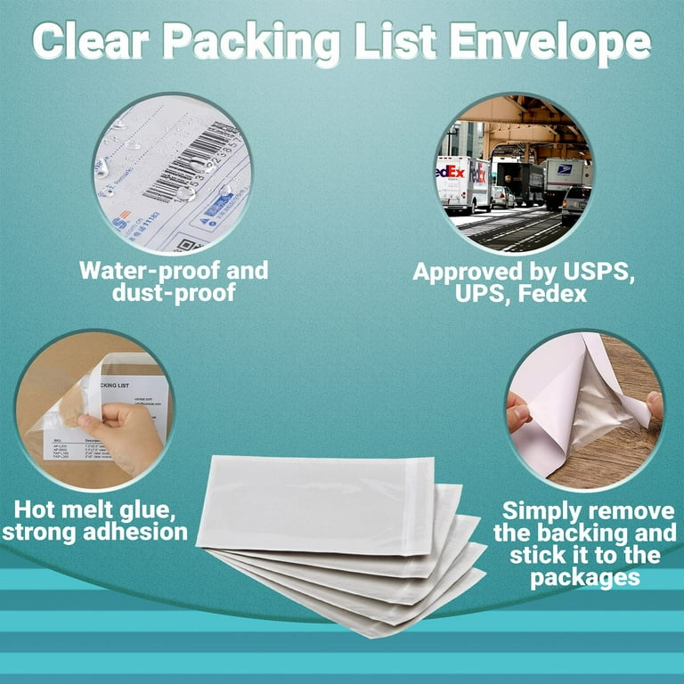 1000 Pack 5.5 x 10 Clear Packing List Envelopes Self Sealing Business Postage USPS UPS FedEx Approved Walmart