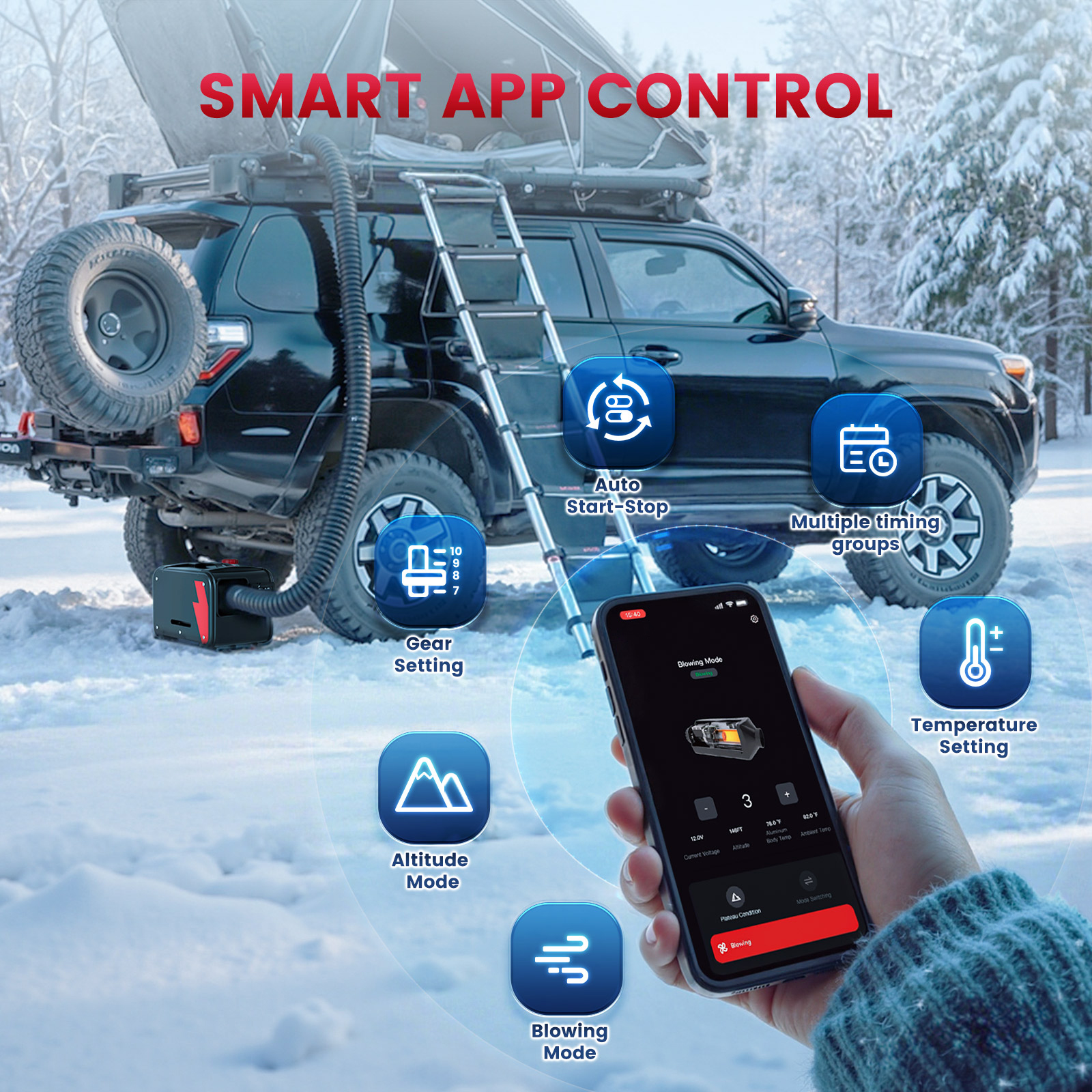 Audew 8KW All in one Diesel Air Heater 110V AC & 12V 24V DC with App Control, 10-Temperature Settings, 18% Boost in Burning Efficiency, Auto Start-Stop,Parking Diesel Heaters for Car,RV,Truck,Boat