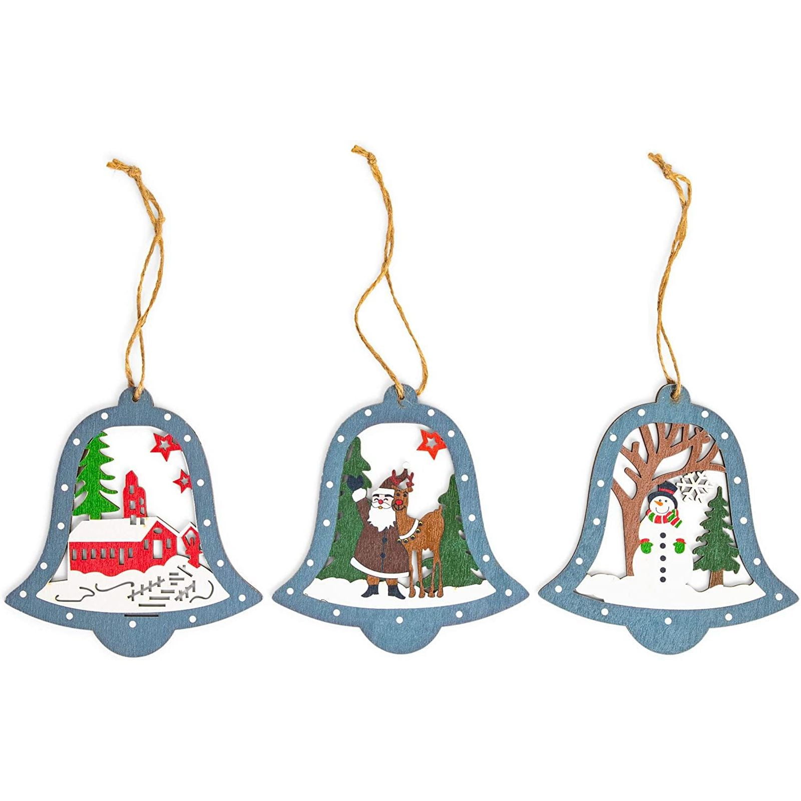 Bigsweety 6PCS Christmas Wooden Ornaments Xmas Tree Hanging Tags Pendant Hollow Out Ornaments for Christmas Decorations
