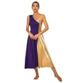 thumbnail image 3 of YEAHDOR Womens Sleeveless Metallic Dancewear Color Contrast One Shoulder Lyrical Praise Dance Dress A Purple M, 3 of 7