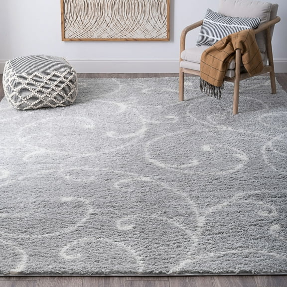 Bliss Rugs Transitional Floral 7'10'' x 10'2'' Silver and White Polypropylene Indoor Area Rug, 7'10'' x 10'2''