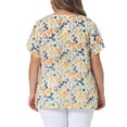thumbnail image 4 of Unique Bargains Women's Plus Blouse Floral Half Placket Short Sleeve Casual Tops 4X Beige, 4 of 6
