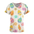 thumbnail image 4 of TIMIFIS Cadeau de Pâques Femmes Uniforme d'Infirmière Régulier Hauts d'Été Imprimé de Pâques Col en V Manches Courtes Hauts Médicaux avec Poches, 4 of 5