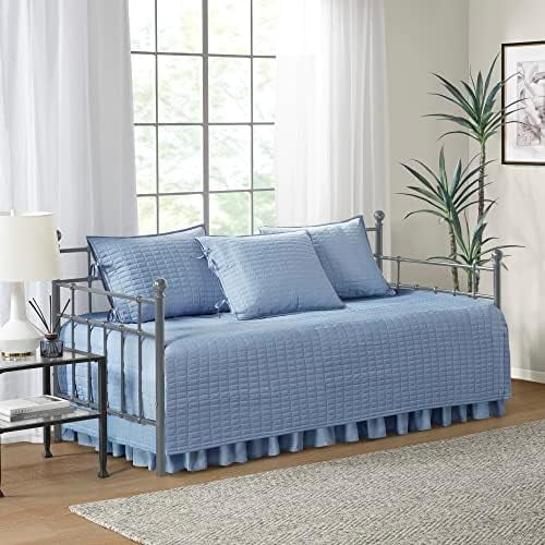 Daybed Cover- Luxe Double Sided -Quilting, All Season Cozy Bedding with Bedskirt, Matching Shams, 75'x39' Blue 5 Piece
