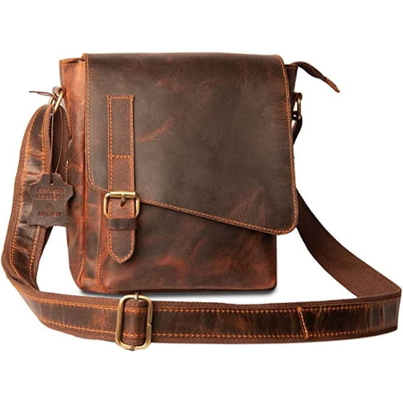 Hulara_ Genuine Leather Messenger Bag 10" For Men And Women Sling Bags With Vintage Look Cross Body Shoulder Bags For Business/Travel/Office/School