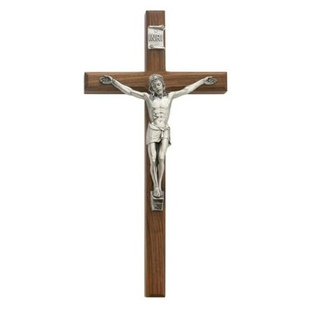 McVan 12 in. Beveled Walnut Stain & Silver Crucifix