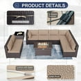 thumbnail image 6 of Kullavik Patio Furniture set Sectional Sofa 10 Pieces PE Rattan Wicker Patio Conversation Set w/43" Gas Fire Pit Table, Outdoor Furniture with 55000 BTU Propane Fire Pit,Sand, 6 of 7