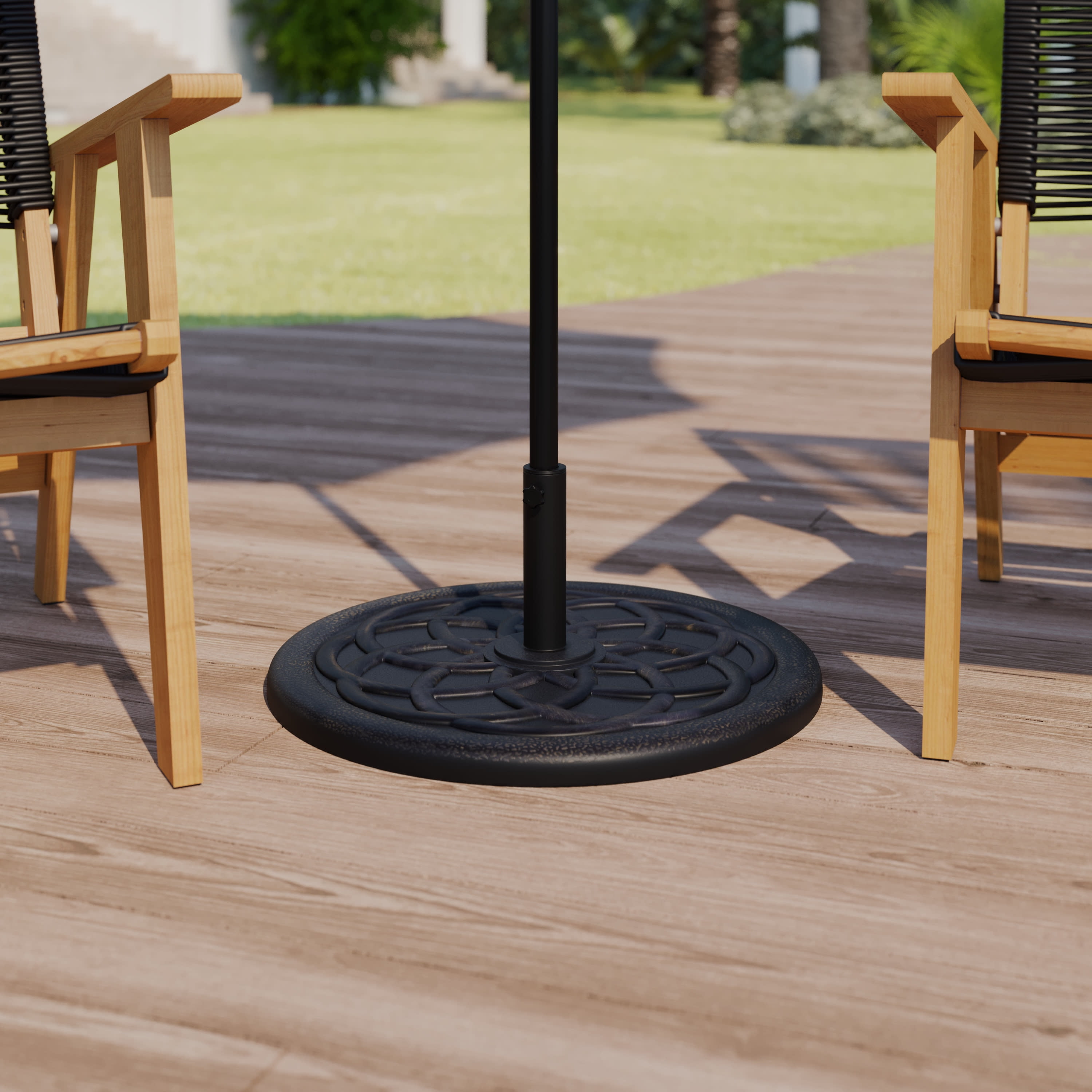 Flash Furniture Kona Universal Bronze Cement Patio Umbrella Base with Weatherproof Plastic Polymer Coating - 19.25" Diameter