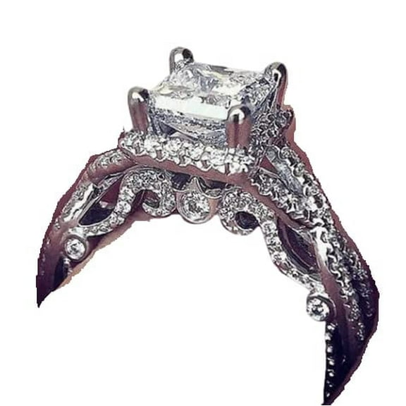 HeartsAndYou 2.5ct Cushion Cut Moissanite Cubic Zirconia Vintage Inspired Engagement Ring 18k White Gold over Silver