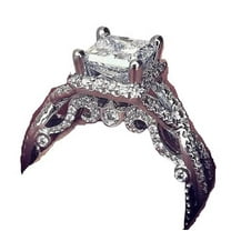 HeartsAndYou 2.5ct Cushion Cut Moissanite Cubic Zirconia Vintage Inspired Engagement Ring 18k White Gold over Silver