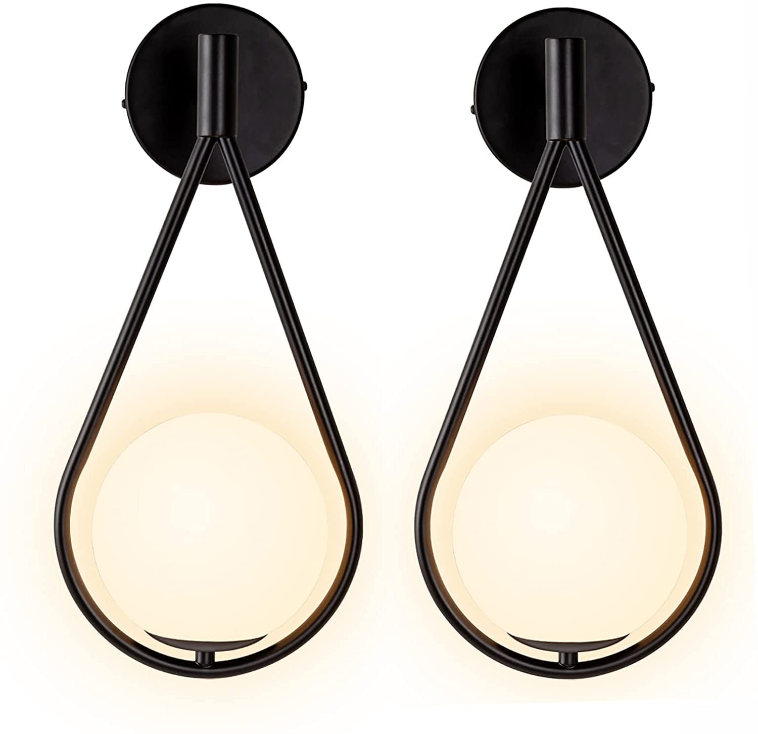 Black Led Adjustable Indoor Wall Sconce With Glass Shade 2 Pieces