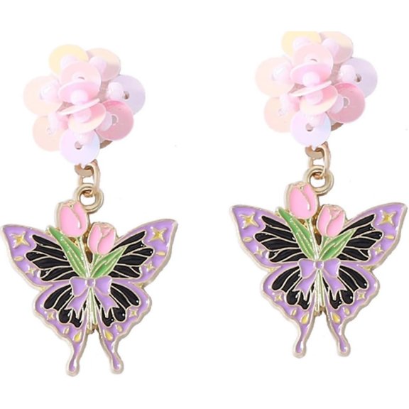 Zephyriana 4 * 2.1cm Bohemian Enamel Alloy Tulip Butterfly Earrings For Women