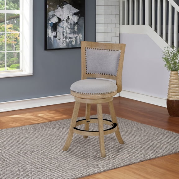 Melrose Grey Fabric Swivel Counter Stool - Driftwood Wire-Brush Finish