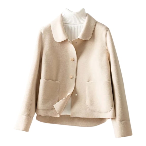 DHFJKG Woolen Jackets For Women Crop Top Collared Solid Color Button Up Slim Fit Lightweight Jacket Stylish Outerwear