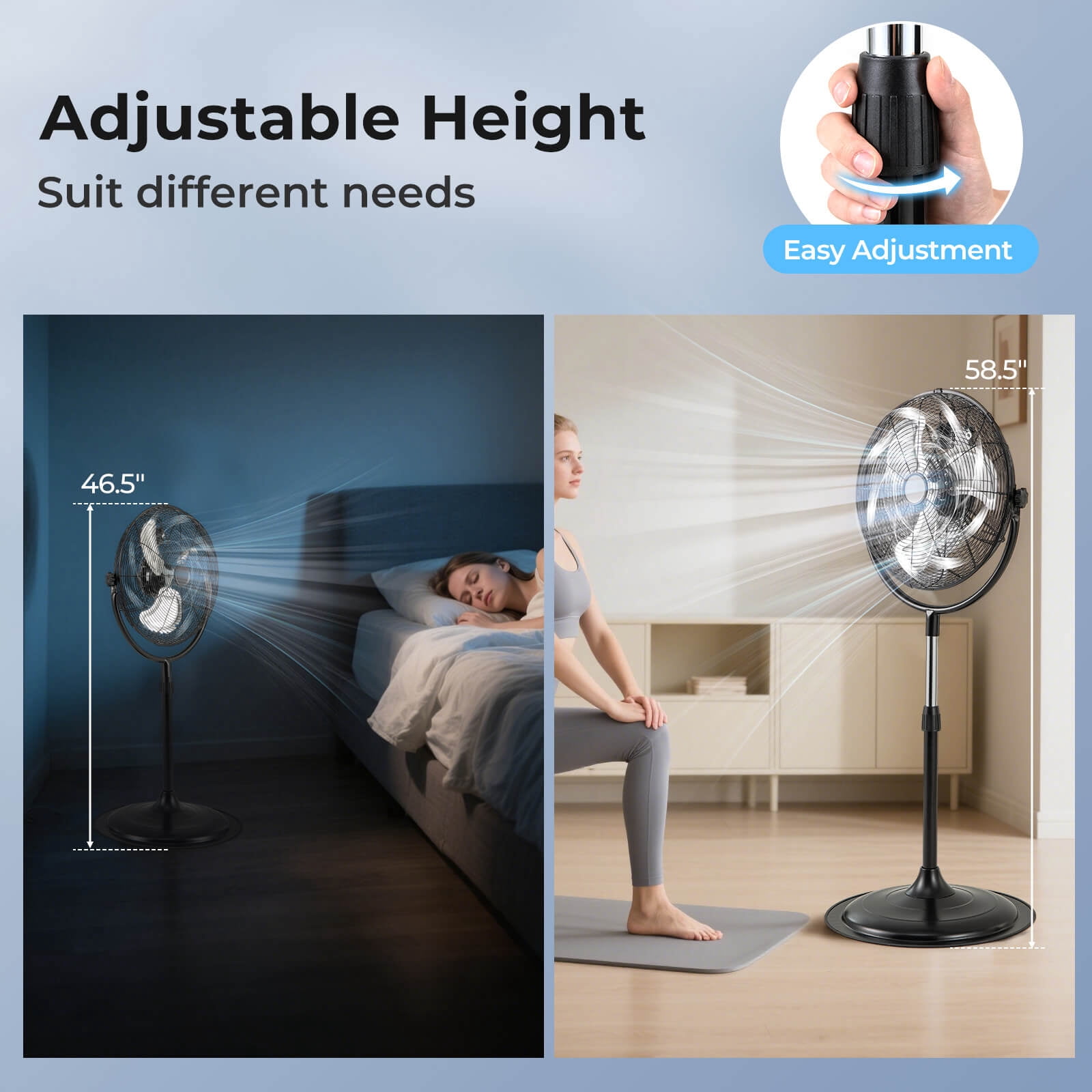Costway 18" High Velocity Standing Fan with 3 Speeds 360° Tilt & Adjustable Height for Home Office Black