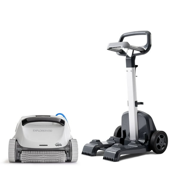 Dolphin Explorer E50 Wi-Fi Robotic Pool Vacuum Cleaner up to 50 FT - Transport Bundle with Caddy