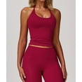 thumbnail image 6 of Women'S Strappy Halter Back Sports Bra with Removable Pads Fitness Yoga Tank Top Slim Fit Raspberry Red S, 6 of 10