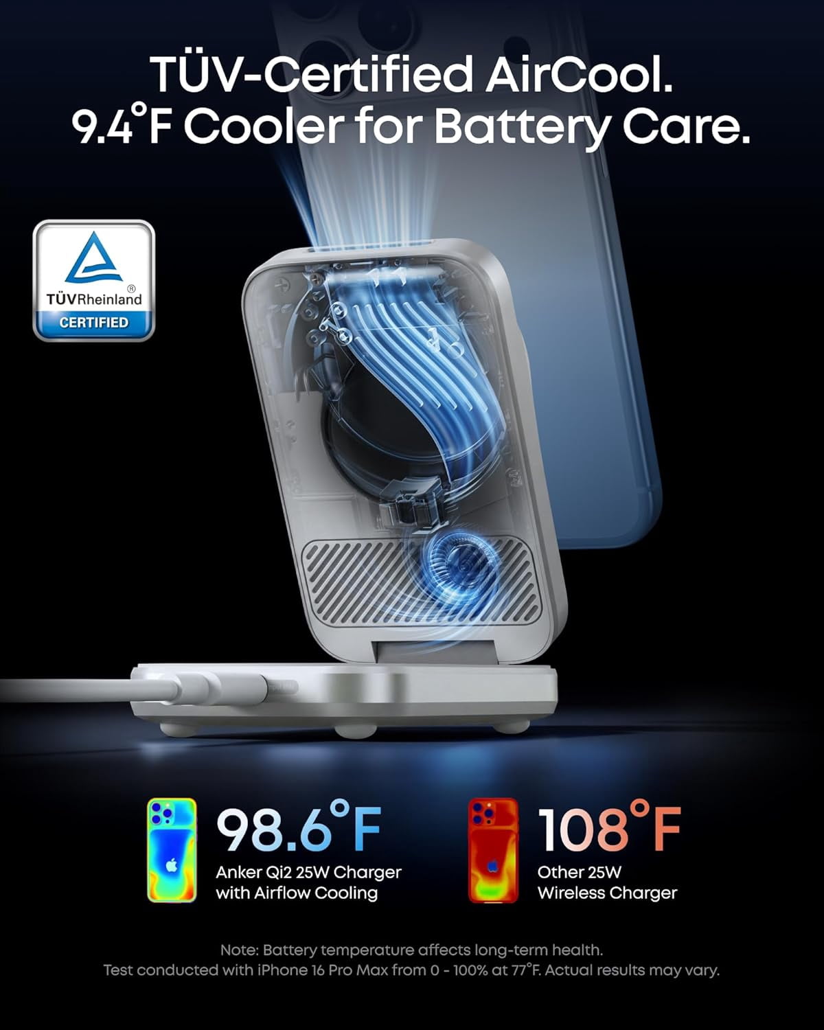 Anker Prime 3-in-1 Charging Station, AirCool Wireless Charger, Qi2 25W Certified Palm-Sized Foldable MagSafe Charger