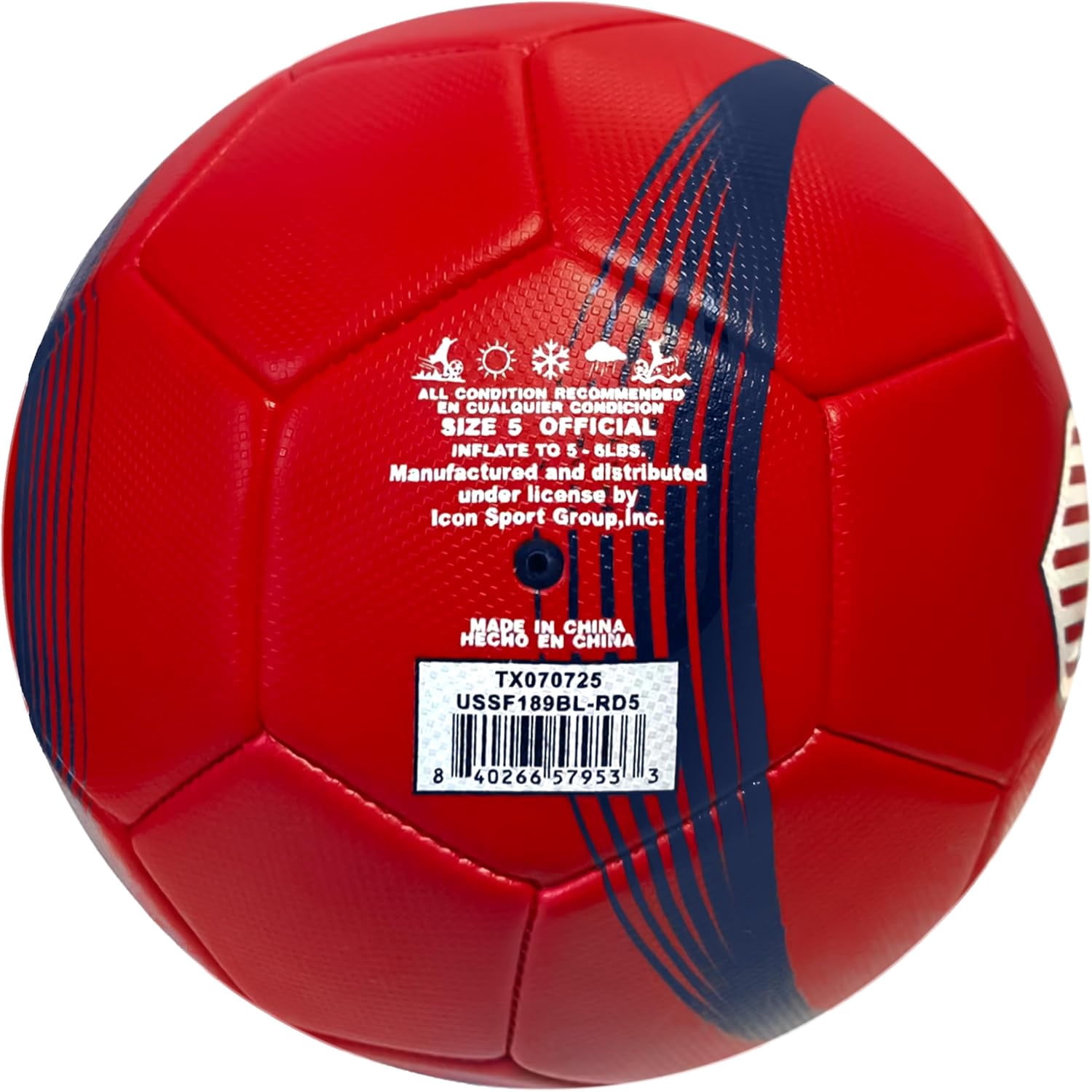 Icon Sports Official Licensed US Soccer Federation Soccer Ball - USSF189BL Red Size 5