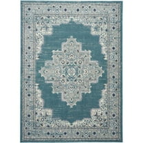 5 x 7 ft. Aqua Floral Power Loomed Distressed Rectangle Area Rug